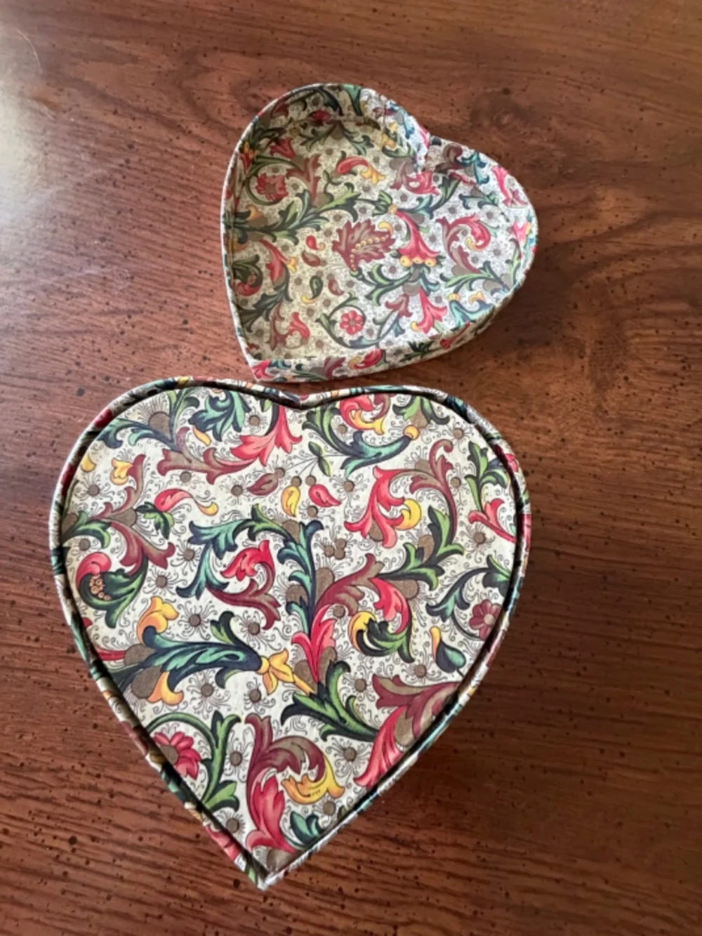 Set of 3 Heart Nesting Italian Florentine Papier Mache Jewelry Storage Boxes